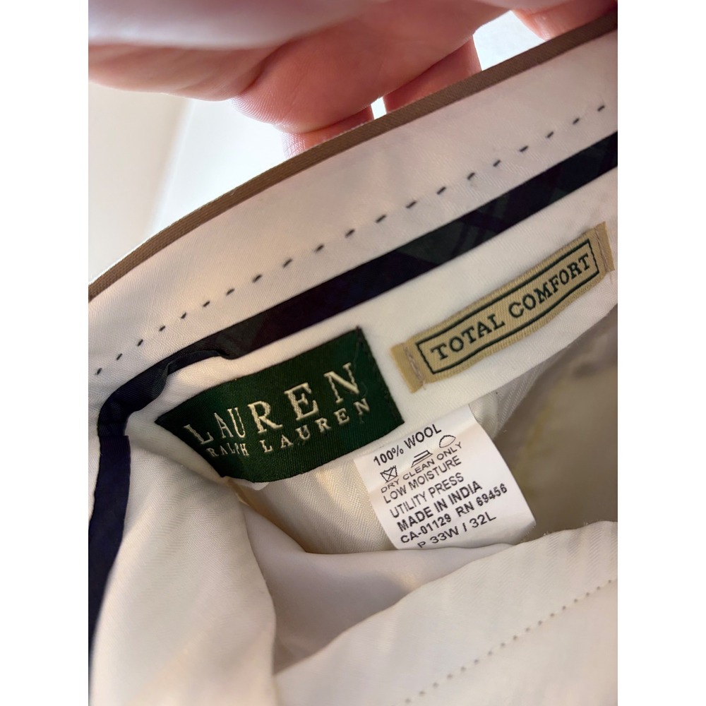Lauren Ralph Lauren Mens 33x32 Tan 100% Wool Pleated Cuffed Dress Pants Khaki